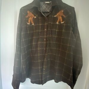 Rockies Brown Casual Button Down Shirt with Embroidered Bigfoot!